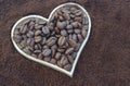 ÃÂ¡offee beans in a heart shaped box. Royalty Free Stock Photo